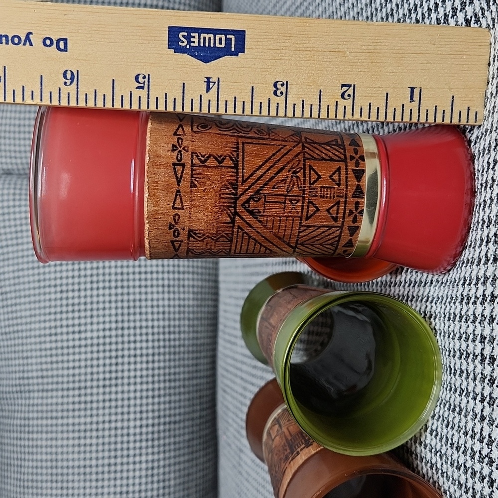 Vintage Midcentury Set 5 Siesta Ware Walnut Tiki Tapa Bar Cocktail Glasses - Picture 10 of 11